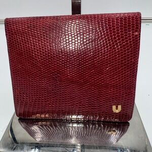 Ungaro Paris Wallet Bifold Burgundy Red Snakeskin Leather Mens